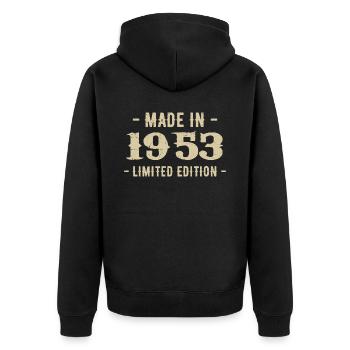 Jahrgang 1953 Geschenk in limitierter Auflage 1953 - Unisex Premium Bio Zip Hoodie - Schwarz - Hinten - Nico (187cm)