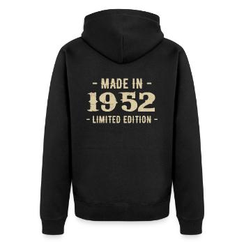 Jahrgang 1952 Geschenk in limitierter Auflage 1952 - Unisex Premium Bio Zip Hoodie - Schwarz - Hinten - Nico (187cm)