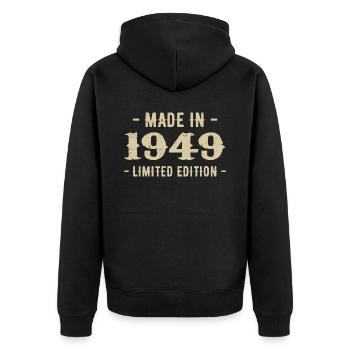 Jahrgang 1949 Geschenk in limitierter Auflage 1949 - Unisex Premium Bio Zip Hoodie - Schwarz - Hinten - Nico (187cm)