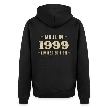 Jahrgang 1999 Geschenk in limitierter Auflage 1999 - Unisex Premium Bio Zip Hoodie - Schwarz - Hinten - Nico (187cm)