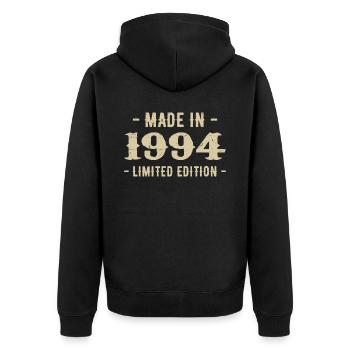 Jahrgang 1994 Geschenk in limitierter Auflage 1994 - Unisex Premium Bio Zip Hoodie - Schwarz - Hinten - Nico (187cm)