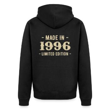 Jahrgang 1996 Geschenk in limitierter Auflage 1996 - Unisex Premium Bio Zip Hoodie - Schwarz - Hinten - Nico (187cm)