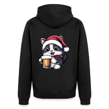 Chat Bière de Noël Drôle - Veste à capuche bio Premium Unisexe - noir - Dos - Nico (187cm)