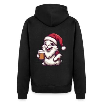 Hase Weihnachten Bier Lustig - Unisex Premium Bio Zip Hoodie - Schwarz - Hinten - Nico (187cm)