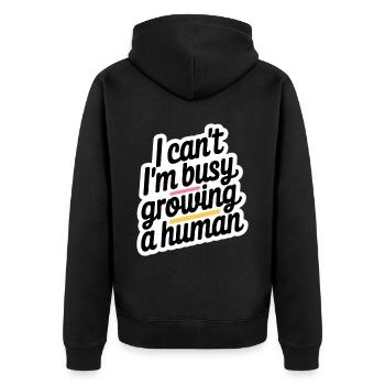 I Can't I'm Busy Growing A Human 12 - Unisex Premium Bio Zip Hoodie - Schwarz - Hinten - Nico (187cm)