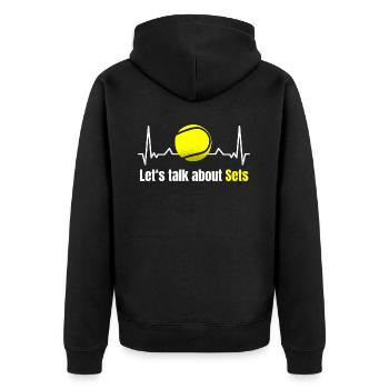 Tennis Saying Let's talk about Sets Tennis Coach - Unisex Premium Organic Zip Hoodie - black - Back - Nico (187cm)