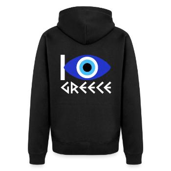 Ich liebe Griechenland Nazar Eye Symbol für einen - Unisex Premium Bio Zip Hoodie - Schwarz - Hinten - Nico (187cm)