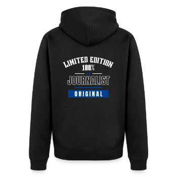 Limited Edition 100% - Journalist - Original - Unisex Premium Bio Zip Hoodie - Schwarz - Hinten - Nico (187cm)