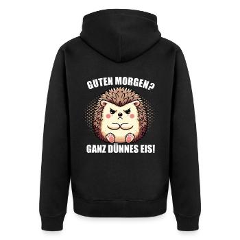 Guten morgen Ganz dünnes Eis Igel Igelliebhaber - Unisex Premium Bio Zip Hoodie - Schwarz - Hinten - Nico (187cm)