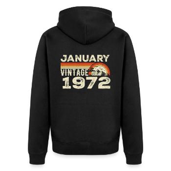 Janvier 1972 Vintage Anniversaire 1972, Né en 1972 - Veste à capuche bio Premium Unisexe - noir - Dos - Nico (187cm)