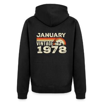 Janvier 1978 Vintage Anniversaire 1978, Né en 1978 - Veste à capuche bio Premium Unisexe - noir - Dos - Nico (187cm)