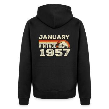 Janvier 1957 Vintage Anniversaire 1957, Né en 1957 - Veste à capuche bio Premium Unisexe - noir - Dos - Nico (187cm)
