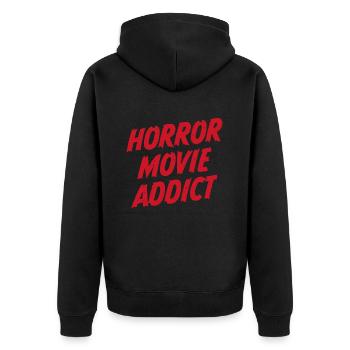 Horrorfilm-Süchtiger - Unisex Premium Bio Zip Hoodie - Schwarz - Hinten - Nico (187cm)