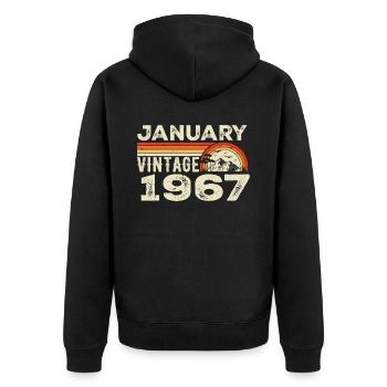 Janvier 1967 Vintage Anniversaire 1967, Né en 1967 - Veste à capuche bio Premium Unisexe - noir - Dos - Nico (187cm)