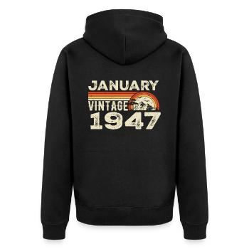 Januar 1947 Jahrgang Geburtstag 1947, geboren 1947 - Unisex Premium Bio Zip Hoodie - Schwarz - Hinten - Nico (187cm)