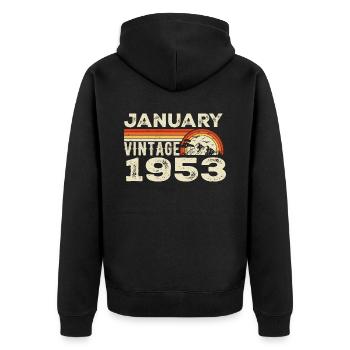 January 1953 Vintage Birthday 1953, Born in 1953 - Unisex Premium Organic Zip Hoodie - black - Back - Nico (187cm)
