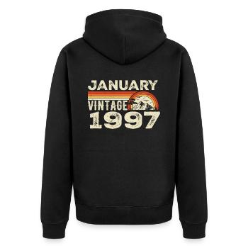 Janvier 1997 Vintage Anniversaire 1997, Né en 1997 - Veste à capuche bio Premium Unisexe - noir - Dos - Nico (187cm)