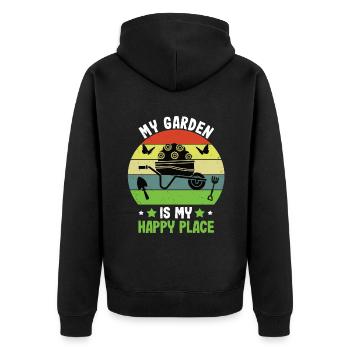 My garden is my happy place - Garten Gartenarbeit - Unisex Premium Bio Zip Hoodie - Schwarz - Hinten - Nico (187cm)