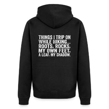Dinge, über die ich beim Wandern stolpere Wurzeln rockt mein eigenes F - Unisex Premium Bio Zip Hoodie - Schwarz - Hinten - Nico (187cm)