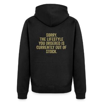 Entschuldigung, der von Ihnen bestellte Lebensstil ist derzeit nicht verfügbar - Unisex Premium Bio Zip Hoodie - Schwarz - Hinten - Nico (187cm)