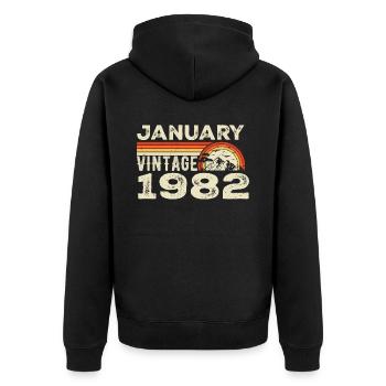Janvier 1982 Vintage Anniversaire 1982, Né en 1982 - Veste à capuche bio Premium Unisexe - noir - Dos - Nico (187cm)