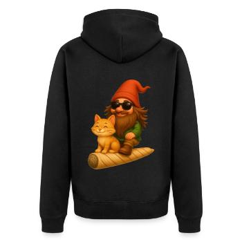 Cooler Zwerg mit Katze auf Joint fliegend - Weed - Unisex Premium Bio Zip Hoodie - Schwarz - Hinten - Nico (187cm)