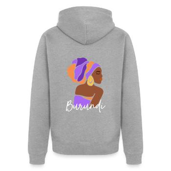 Burundi Femme Africaine - Veste à capuche bio Premium Unisexe - gris chiné - Dos - Nico (187cm)
