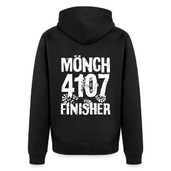 Mönch Berg Finisher Eiger Jungfrau Berner Oberland - Unisex Premium Bio Zip Hoodie - Schwarz - Hinten - Nico (187cm)
