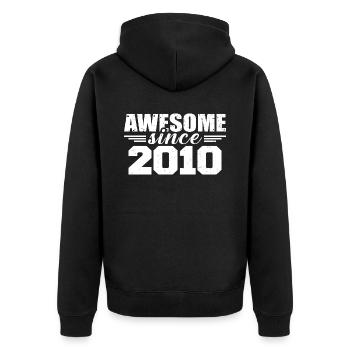 Jahrgang 2010 Vintage Retro Jubiläumsgeschenk 2010 - Unisex Premium Bio Zip Hoodie - Schwarz - Hinten - Nico (187cm)