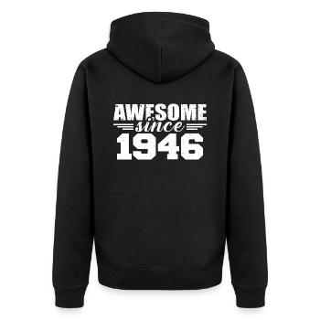 Jahrgang 1946 Vintage Retro Jubiläumsgeschenk 1946 - Unisex Premium Bio Zip Hoodie - Schwarz - Hinten - Nico (187cm)