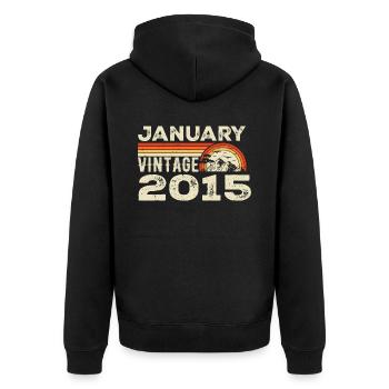 Januar 2015 Jahrgang Jubiläum 2015, Jahrgang 2015 - Unisex Premium Bio Zip Hoodie - Schwarz - Hinten - Nico (187cm)