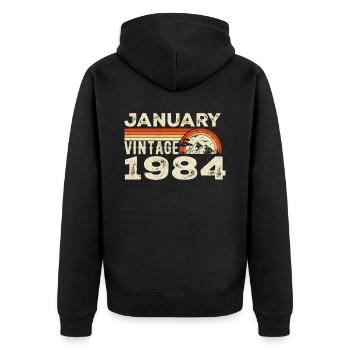 Janvier 1984 Vintage Anniversaire 1984, Né en 1984 - Veste à capuche bio Premium Unisexe - noir - Dos - Nico (187cm)