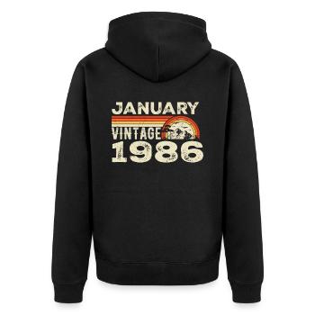 Janvier 1986 Vintage Anniversaire 1986, Né en 1986 - Veste à capuche bio Premium Unisexe - noir - Dos - Nico (187cm)