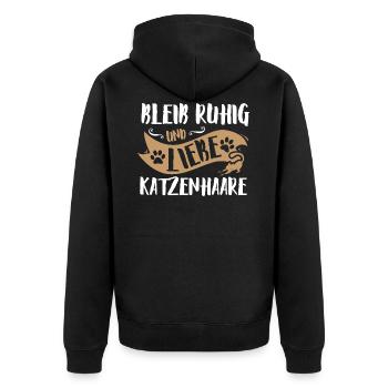 Katzen Shirt Katzenhaare - Unisex Premium Bio Zip Hoodie - Schwarz - Hinten - Nico (187cm)