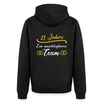 21 Jahre Ein Unschlagbares Team - Unisex Premium Bio Zip Hoodie - Schwarz - Hinten - Nico (187cm)