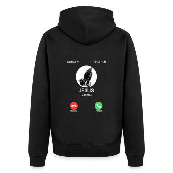 Jesus calls - Christian Jesus mobile phone call - Unisex Premium Organic Zip Hoodie - black - Back - Nico (187cm)