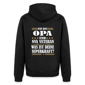 Opa NVA Veteran - Unisex Premium Bio Zip Hoodie - Schwarz - Hinten - Nico (187cm)