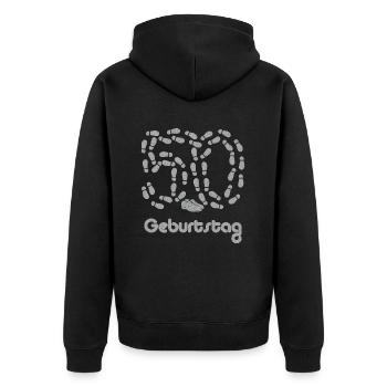 50 feiert den 50sten! - Unisex Premium Bio Zip Hoodie - Schwarz - Hinten - Nico (187cm)