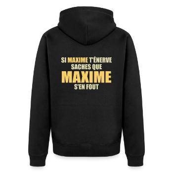 If Maxime annoys you, know that Maxime doesn't give a damn - Unisex Premium Organic Zip Hoodie - black - Back - Nico (187cm)