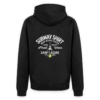 Suway-Hemd Parisstation St Lazare - Unisex Premium Bio Zip Hoodie - Schwarz - Hinten - Nico (187cm)