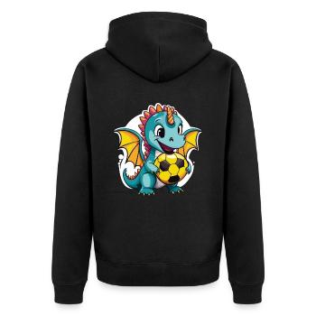 01 Baby Drache mit Fußball lustig Kinderbild - Unisex Premium Bio Zip Hoodie - Schwarz - Hinten - Nico (187cm)