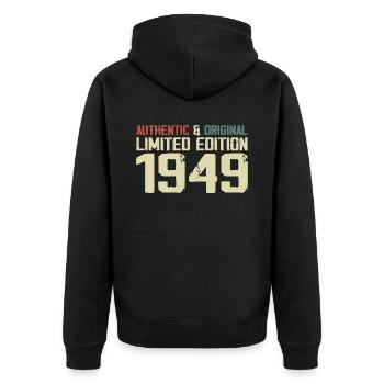 1949 Geburtstagsgeschenk 1949 Jahrgang 1949 Retro - Unisex Premium Bio Zip Hoodie - Schwarz - Hinten - Nico (187cm)