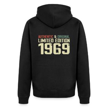 1969 Geburtstagsgeschenk 1969 Jahrgang 1969 Retro - Unisex Premium Bio Zip Hoodie - Schwarz - Hinten - Nico (187cm)