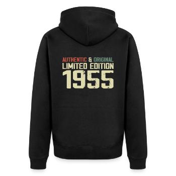 1955 Geburtstagsgeschenk 1955 Jahrgang 1955 Retro - Unisex Premium Bio Zip Hoodie - Schwarz - Hinten - Nico (187cm)