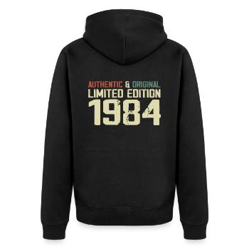 1984 Geburtstagsgeschenk 1984 Jahrgang 1984 Retro - Unisex Premium Bio Zip Hoodie - Schwarz - Hinten - Nico (187cm)