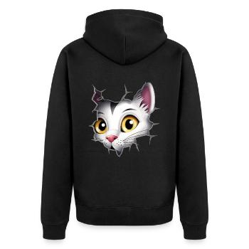 Hole Peekaboo: Baby-Katze auf Abenteuer - Unisex Premium Bio Zip Hoodie - Schwarz - Hinten - Nico (187cm)