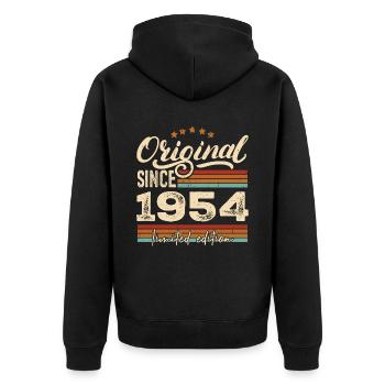 Original 1954 Jahrgang - 1954 Geburtstagsgeschenk - Unisex Premium Bio Zip Hoodie - Schwarz - Hinten - Nico (187cm)