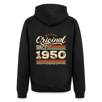 Original 1950er Jahre Vintage - 1950er Jahre Geburtstagsgeschenk - Unisex Premium Bio Zip Hoodie - Schwarz - Hinten - Nico (187cm)