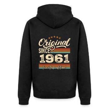 Original 1961 Vintage - 1961 Birthday Gift - Unisex Premium Organic Zip Hoodie - black - Back - Nico (187cm)