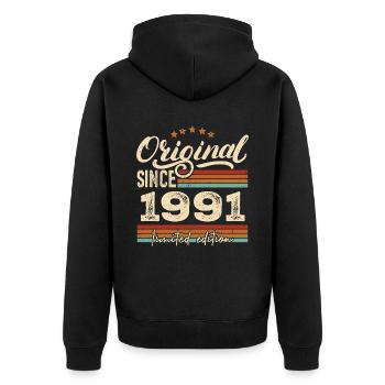 Original 1991 Jahrgang - 1991 Geburtstagsgeschenk - Unisex Premium Bio Zip Hoodie - Schwarz - Hinten - Nico (187cm)